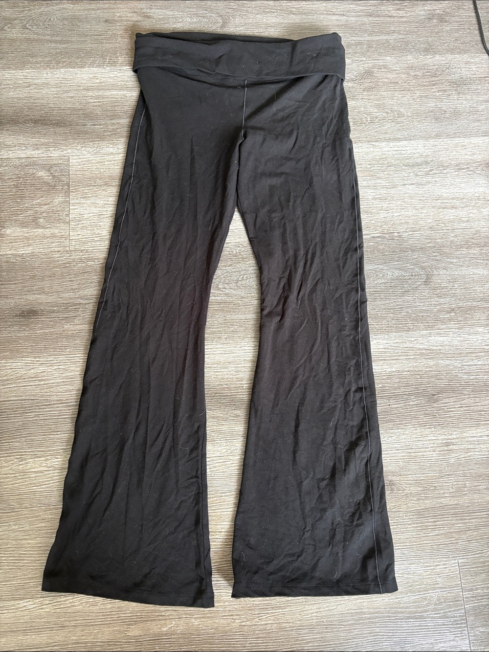 PINK Victoria's Secret Black Fold-Over Waist Flare Leggings
